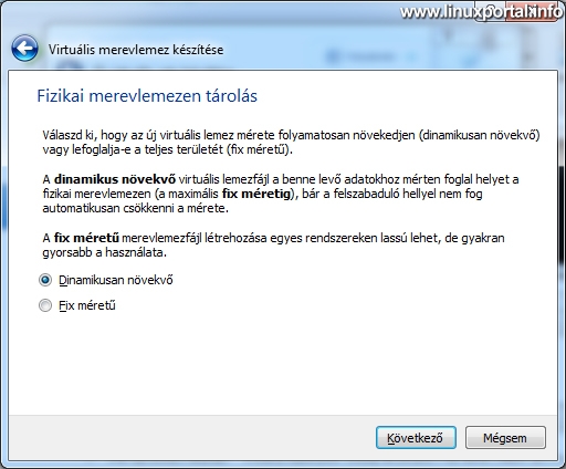 VirtualBox - Új virtuális gép készítése - Fizikai merevlemezen tárolás