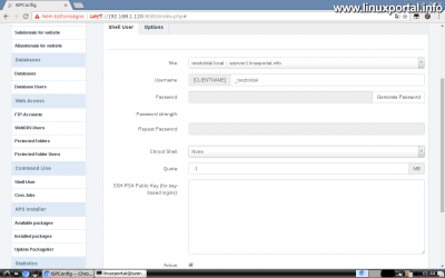 Webfiók létrehozása az ISPConfig rendszerben - Shell felhasználó létrehozása