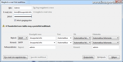 Mozilla Thunderbird - Email fiók beállítása - Kézi beállítás