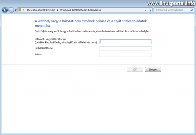 Windows - Hitelesítő adat hozzáadása ablak
