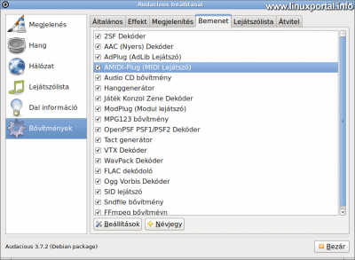 Audacious - Beállítások - Bővítmények - Bemenet - AMIDI Plugin