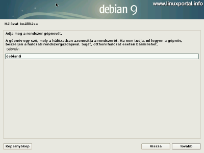 Debian 9 (Stretch) minimális szerver telepítése - Hálózat - gépnév beállítása