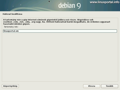 Debian 9 (Stretch) minimális szerver telepítése - Hálózat - tartománynév beállítása