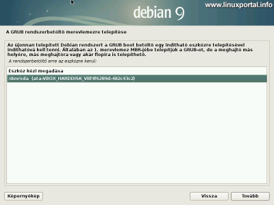 Debian 9 (Stretch) minimális szerver telepítése - Grub rendszerbetöltő beállítása