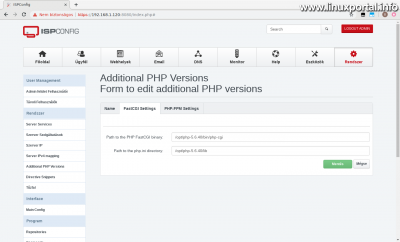 ISPConfig3 Control Panel - Additional PHP Versions - FastCGI Options Tab