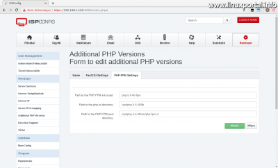 ISPConfig3 Control Panel - Additional PHP Versions - PHP-FPM Options Tab