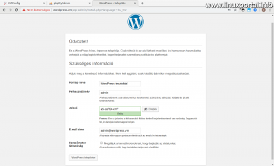 WordPress Installation - Configure page information