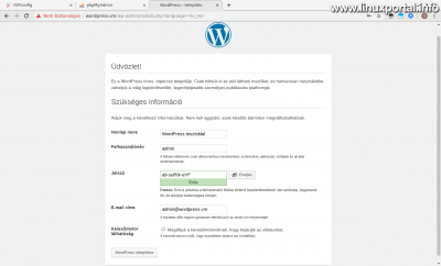 WordPress telepítés - Oldal adatainak beállítása