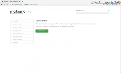 Matomo (Piwik) telepítése - 1. oldal: Üdvözlő képernyő