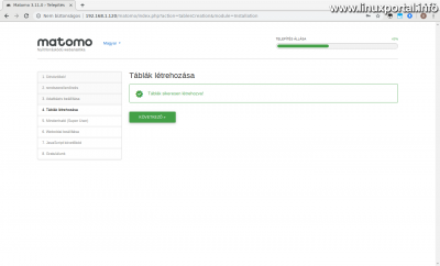 Matomo (Piwik) telepítése - 4. oldal: Táblák létrehozása