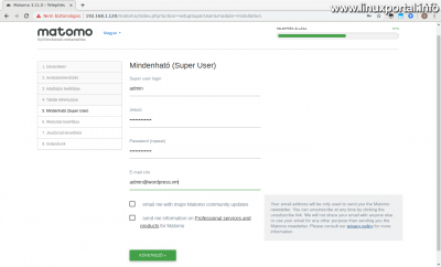 Installing Matomo (Piwik) - 5. page: Configuring Super User