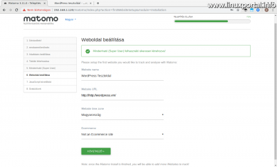 Matomo (Piwik) telepítése - 6. oldal: Weboldal beállítása