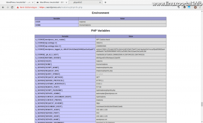 phpinfo ellenőrzése - Futtató felhasználó: matomo