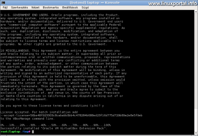 VirtualBox Extension Pack telepítése - Licenc elfogadása és telepítés