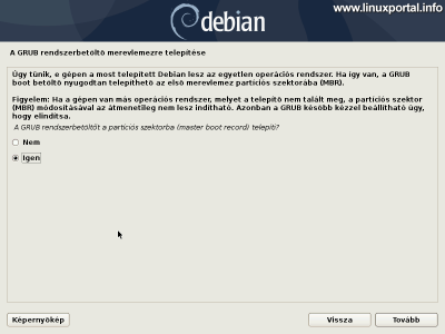 Debian 10 (Buster) minimális szerver telepítése - Grub rendszerbetöltő telepítése