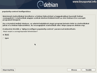 Debian 10 (Buster) minimális szerver telepítése - Popularity-contest konfigurálása