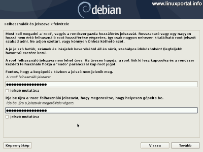 Debian 10 (Buster) minimális szerver telepítése - Root jelszó beállítása