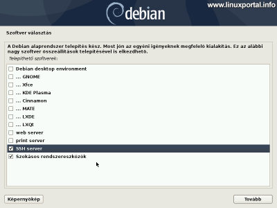 Debian 10 (Buster) minimális szerver telepítése - Szoftver választás