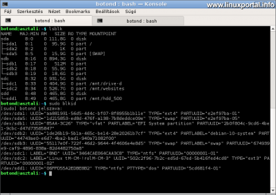 Az lsblk és blkid parancsok kimenete