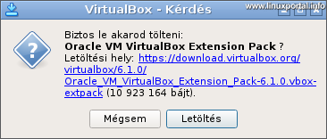 VirtualBox bővítőcsomag telepítése