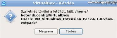 VirtualBox bővítőcsomag telepítése - Régi csomag eltávolítása