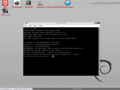 GParted Live - Graphical Interface - Network Configuration