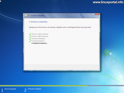 Windows telepítő - Telepítés befejezése