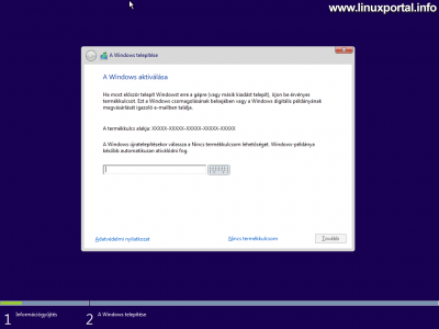 Windows telepítő - Windows aktiválása