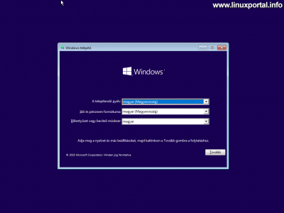 Windows telepítő - Nyelvi beállítások