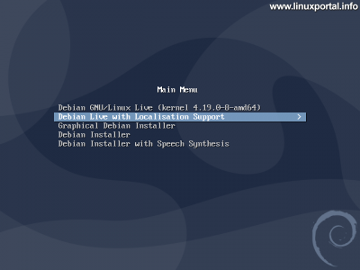 Debian 10 (Buster) telepítése - Telepítés módja: Debian Live lokalizációs támogatással