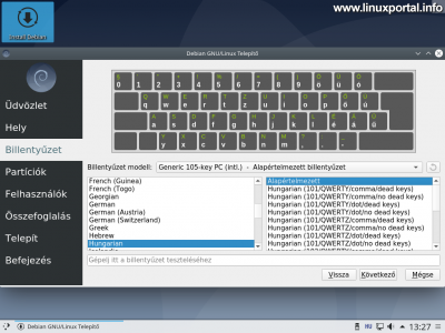 Debian 10 (Buster) Calamares telepítő - Billentyűzet beállítása