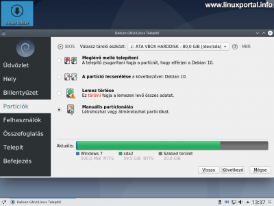 Debian 10 (Buster) Calamares telepítő - Partíciók