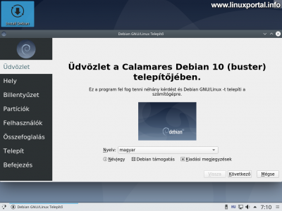 Debian 10 (Buster) Calamares telepítő - Üdvözlő