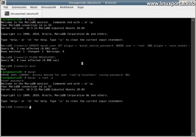 Ubuntu 20.04 LTS (Focal Fossa) LAMP szerver telepítése - Adatbázis root felhasználó hitelesítési módjának beállítása