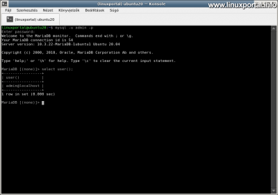 Ubuntu 20.04 LTS (Focal Fossa) LAMP Server Installation - Logging In with the Alternate Administration Database User