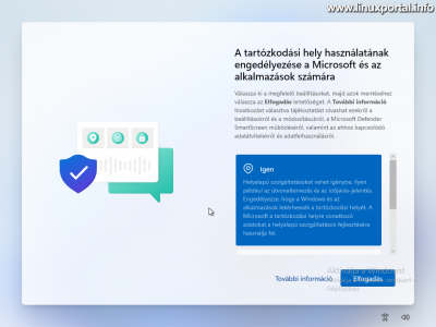Windows 11 telepítése - Engedélykérések - Tartózkodási hely használata