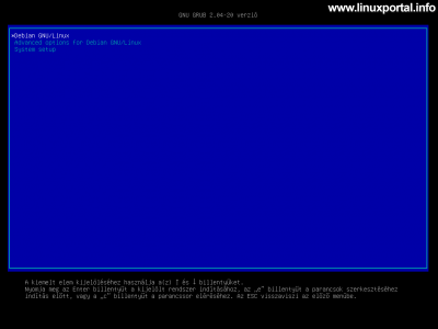 Debian 11 (Bullseye) - Rendszer indulása - GRUB menü