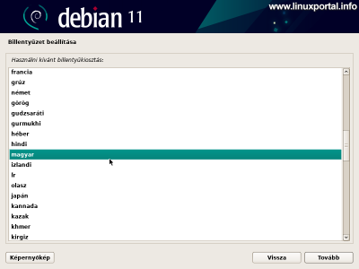 Installing Debian 11 (Bullseye) - Selecting a Keyboard Layout