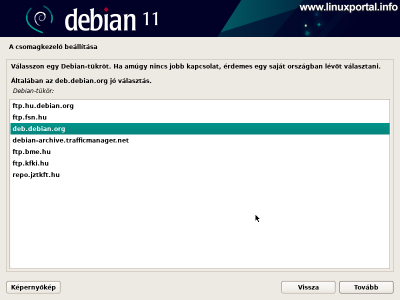 Installing Debian 11 (Bullseye) - Configuring the Package Manager - Selecting a Debian Mirror