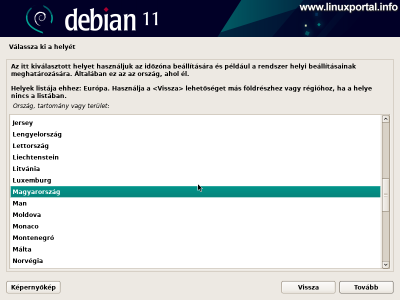 Installing Debian 11 (Bullseye) - Selecting a Country