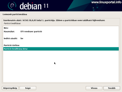 Installing Debian 11 (Bullseye) - Partitioning - EFI System Partition Settings