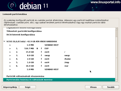 Installing Debian 11 (Bullseye) - Partitioning - Saving Partitions