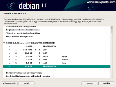 Installing Debian 11 (Bullseye) - Partitioning - Viewing the Partition Table