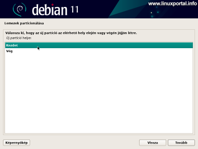 Installing Debian 11 (Bullseye) - Partitioning - New Partition Location
