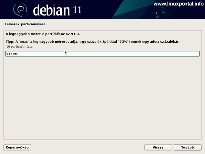 Installing Debian 11 (Bullseye) - Partitioning - Creating a New Partition - Setting Up a 512MB EFI Partition