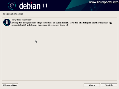 Installing Debian 11 (Bullseye) - Completing the Installation - Rebooting