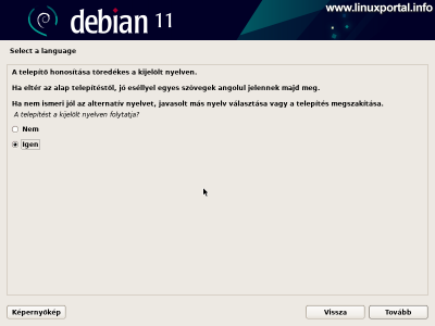 Installing Debian 11 (Bullseye) - Continue the installer with the selected language