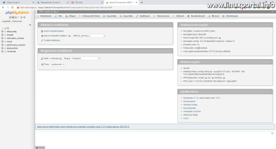 phpMyAdmin - Kezdőoldal