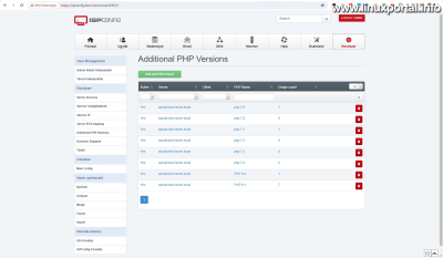 ISPConfig 3 - Egyedi PHP verziók listája
